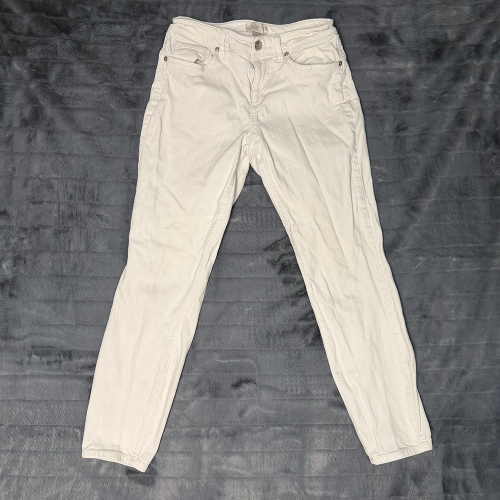 Loft Outlet Womens White Curvy Skinny Ankle Jeans Size 2 Stretch Denim Pants